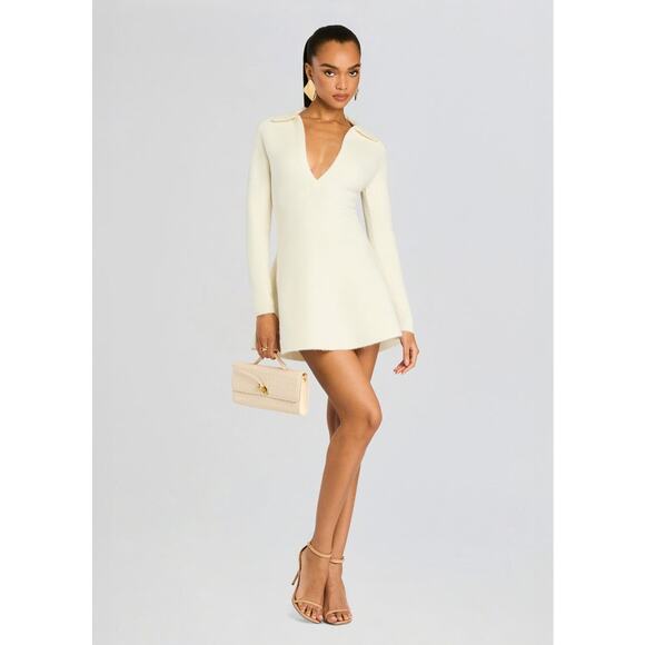 NEW SEROYA Clara Knit Mini Dress Small Eggshell $278 Cream Ribbed Knit Flared - Picture 8 of 11